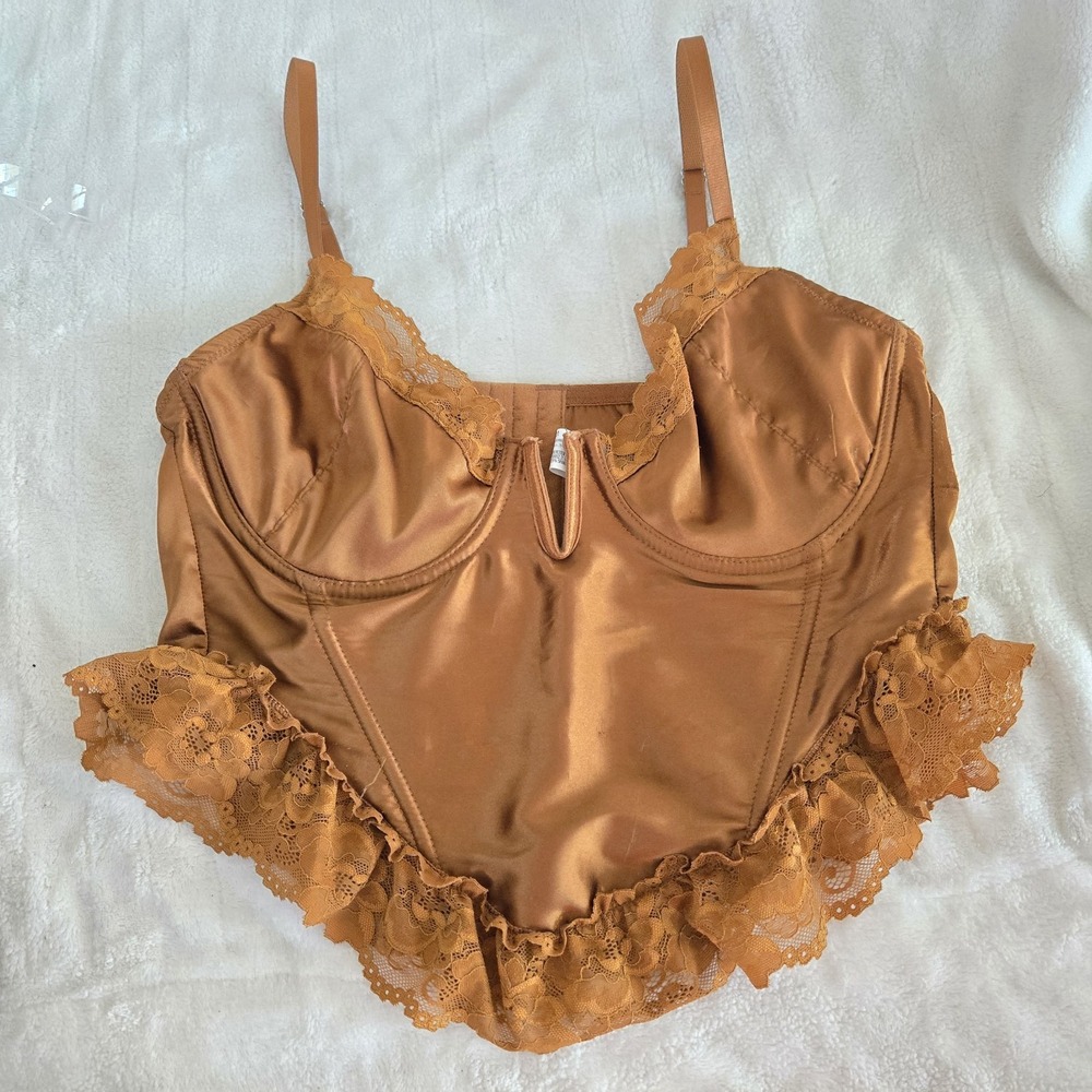 Forever 21 Rust Orange Chestnut Satin Corset Crop Top Sz‎ L Y2K Fairy Fairycore